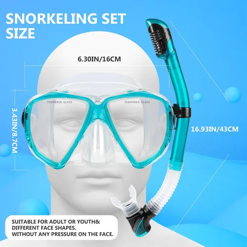 Vista 2 de Adult Snorkel Set, Professional Snorkeling Gear Panoramic Anti-Fog Diving Goggles and Dry Snorkel Tempered Glass Scuba Mask for Diving, Snorkeling
