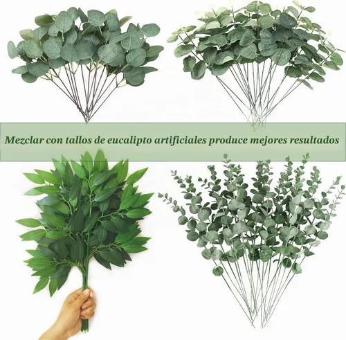 Vista 3 de 20 tallos italianos de Ruscus de 18 pulgadas, hojas artificiales de seda para bricolaje, relleno de ramos, centros de mesa, decoración