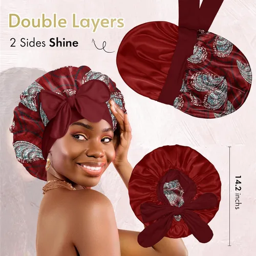 Vista 3 de BONNET QUEEN - Gorro de satén de seda para dormir de doble capa reversible para mujeres, gorro de cabello para dormir por la noche para cabello