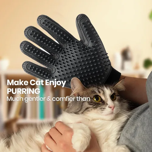 Vista 4 de Guante removedor de pelo para mascotas, cepillo suave para guantes de aseo de mascotas, guante de eliminación de pelos, guante de masaje con diseño