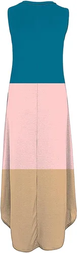 Vista 3 de NATHGAM Vestidos de verano para mujer, vestido largo sin mangas, cómodo, de algodón, estampado de moda, vestido de playa para mujer