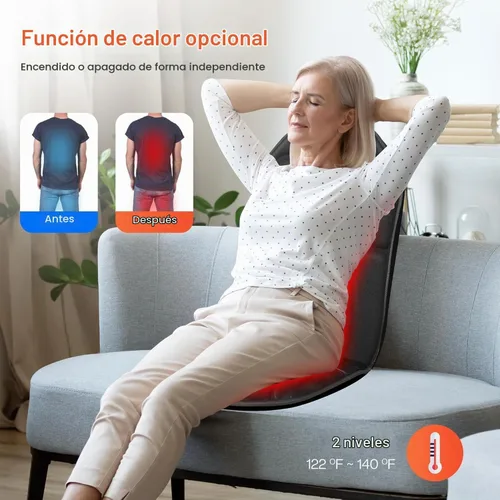 Vista 3 de Almohadilla para silla de masaje de espalda, masajeador de espalda con calor, 5 modos de vibración y 2 niveles de calor, cojín de asiento de masaje