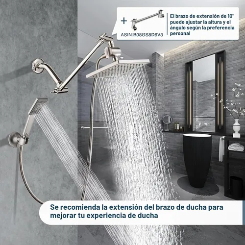 Vista 8 de BRIGHT SHOWERS Cabezal de ducha de lluvia con rociador de mano, juego de cabezal de ducha de lluvia de 8 pulgadas con manguera de 60 pulgadas, juego