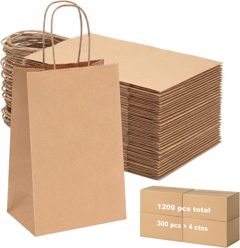 Vista 21 de OUTUXED 60 bolsas de papel marrón de 8 x 4 x 10 pulgadas con asas, bolsas Marrón 8x4x10in