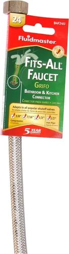 Vista 4 de Fluidmaster Conector de grifo B4F24U con adaptadores de tamaño, acero inoxidable trenzado - compresión 3/8, compresión 7/16, compresión 1/2 o rosca
