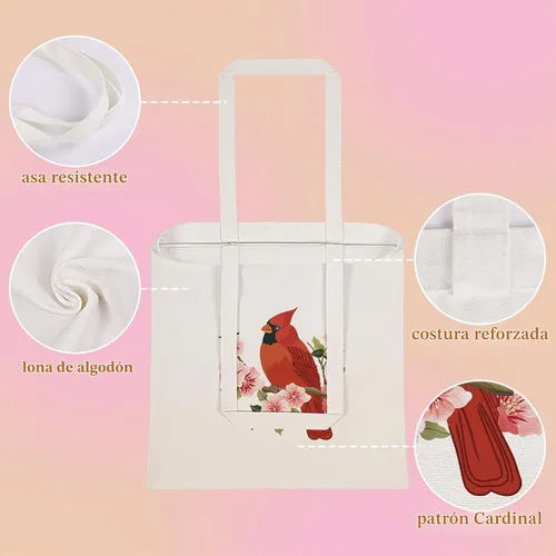 Vista 5 de Bolsa de lona Louise Maelys para mujer, linda estética cardenal, de algodón, para compras, regalo para mujeres, bolsas de comestibles reutilizables