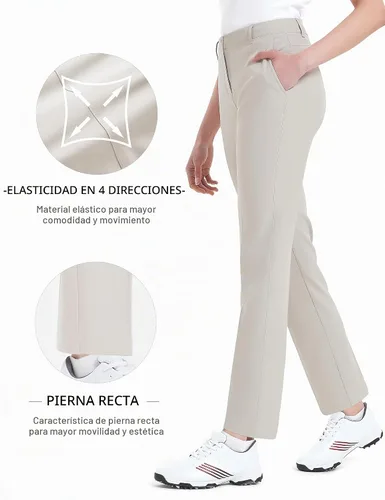 Vista 6 de [Usado] Pantalones de golf para mujer, elásticos, rectos, ligeros, transpirables, de sarga, pantalones chinos para trabajo Beige