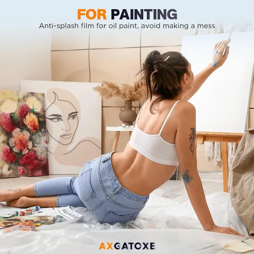 Vista 4 de Lonas de plástico de 12 x 9 pies - 1 Mil (paquete de 1) - Láminas y lonas desechables para pintor para pintar, protección impermeable