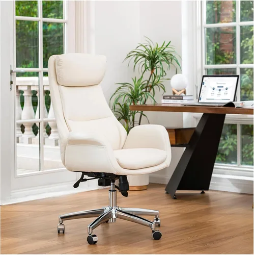 Vista 15 de Glitzhome Mid-Century Modern Air Leatherette Silla de oficina giratoria ajustable con respaldo alto, color negro