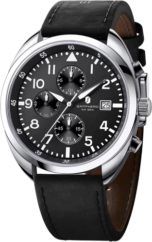 Vista 13 de SAPPHERO Reloj de lujo para hombre, resistente al agua, 164.0 ft, correa de silicona, analógico, de cuarzo, con fecha, reloj de pulsera clásico