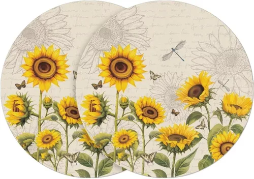 Vista 61 de Manteles individuales de cuero de girasol, lavables, redondos, impermeables y de fácil mantenimiento, decoración de cocina, accesorios de mesa