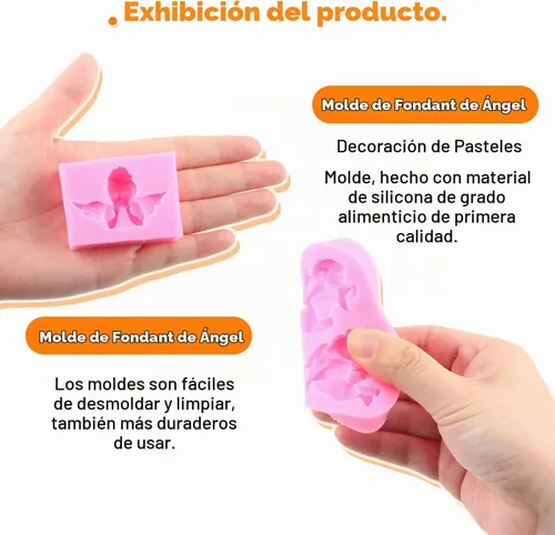 Vista 2 de Angels - Molde de silicona para bebé, juego de 4 moldes para fondant Decoración de tartas de fiesta de cumpleaños para boda, decoración de Estilo a