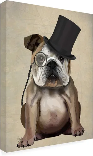 Vista 2 de Trademark Fine Art Bulldog inglés, Sabueso formal y sombrero de Fab Funky, 24x32