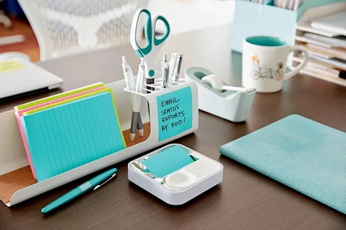 Vista 5 de Dispensador de notas adhesivas Post-it para notas de 3 x 3 pulgadas, base blanca con parte superior de acero