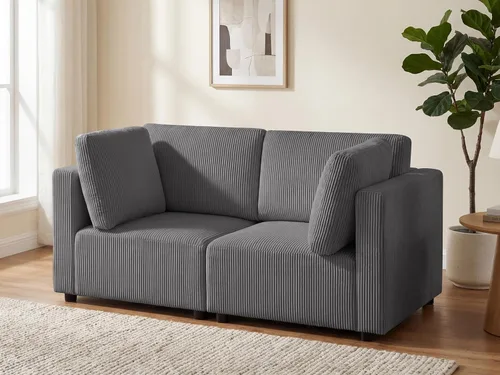 Vista 16 de Sofá biplaza de 66.9 pulgadas, sofá cama modular convertible de 2 plazas de pana, moderno juego de sofá combinado gratuito para sala de estar y Beige