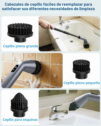 Vista 5 de VICNOVA Limpiador eléctrico giratorio, IPX7 impermeable de 2 velocidades, cepillo de limpieza inalámbrico extensible de mango largo con 7 cabezales