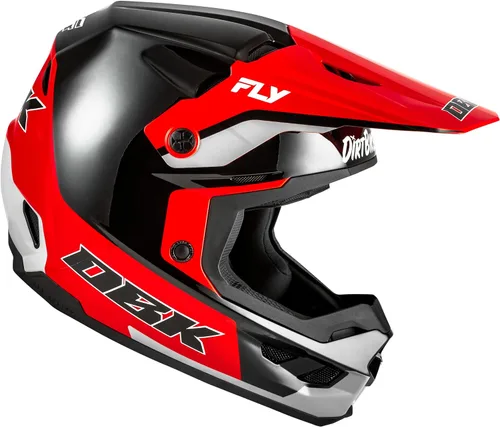 Vista 4 de FLY Racing Kinetic Crest MX Casco – Aprobado por DOT, carcasa de policarbonato ligero, equipo de protección avanzada para motocross Negro/Rojo/Gris