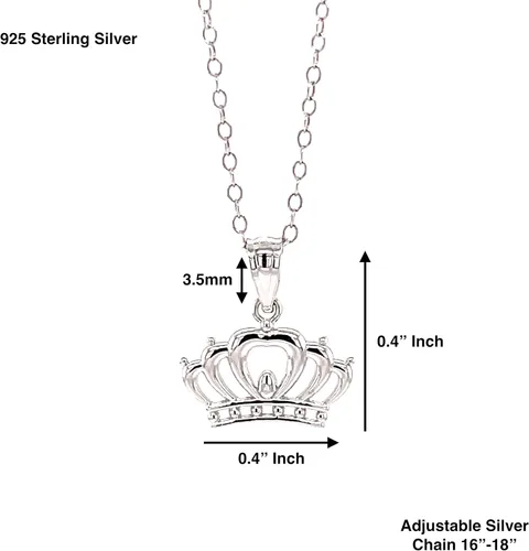Vista 10 de Collar con colgante de corona de plata de ley 925, collar ajustable de plata de 16 a 18 pulgadas