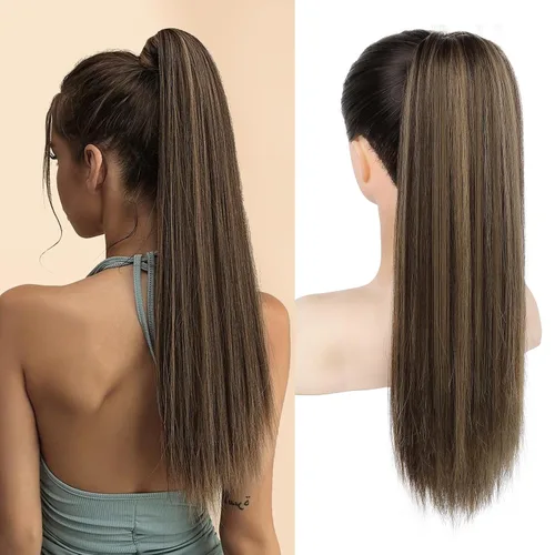 Vista 36 de SEIKEA Extensiones de cola de caballo con cordón, larga y recta, cola de caballo falsa, natural, suave, extensiones de cabello sintético resistente