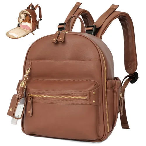Vista 7 de Miss Fong - Mochila pequeña para pañales, mini mochila para pañales con 11 bolsillos, mochila mini para pañales de bebé con soporte para Negro