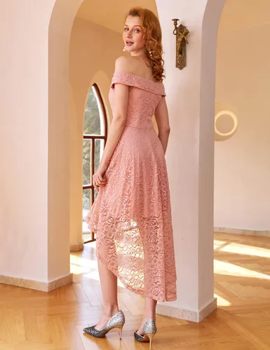 Vista 5 de HomRain - Vestido elegante con encaje floral para mujer, con hombros descubiertos y dobladillo asimétrico, para bodas, cócteles y fiestas