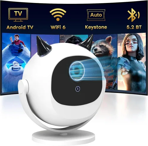Vista 8 de Mini proyector con WiFi y Bluetooth, proyector de películas portátil con rotación de 180°, compatible con Full HD 1080p, Keystone vertical