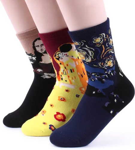 Vista 7 de Calcetines de algodón para mujer, diseño divertido de pinturas famosas, casual
