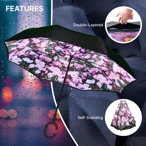 Vista 3 de Topsy Turvy Inverted Umbrella Windproof, UV Protection, Drip-Free, C-Shape Handle for Hand-Free Use, Self-Standing