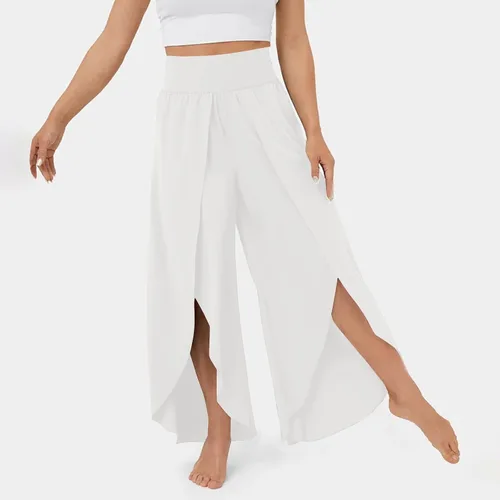 Vista 2 de Pantalones de pierna ancha para mujer, pantalones de yoga holgados con abertura y cintura alta, pantalones deportivos de pilates, pantalones
