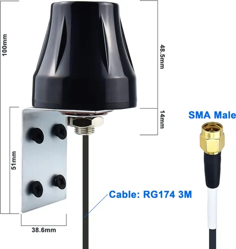 Vista 3 de Antena SMA impermeable 4G LTE mejorada para montaje en pared al aire libre, cable moldeado resistente de 10 pies para SPYPOINT Cell Link/Link Micro