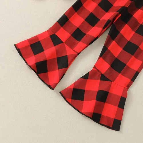 Vista 7 de Conjunto de ropa de Navidad para bebé-niña-otoño-invierno rojo y negro a cuadros