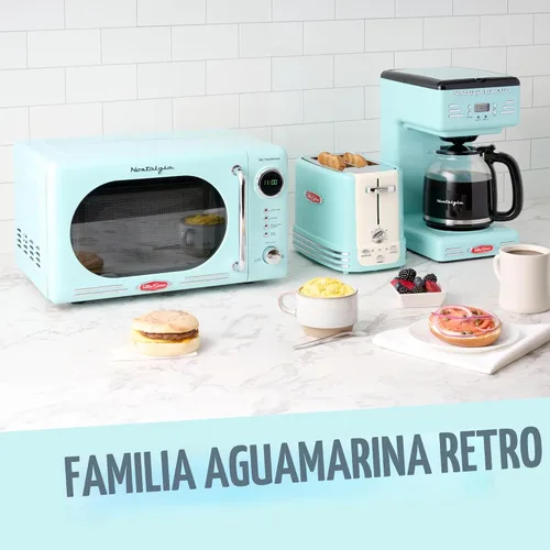 Vista 5 de Nostalgia Cafetera programable retro de 12 tazas con pantalla LED, apagado automático y mantiene el calor, función de pausa y servicio, aguamarina