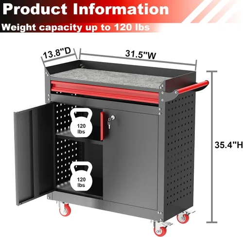 Vista 3 de Armario Kelueo de metal para almacenamiento de garaje con ruedas, armarios de almacenamiento con cerradura y estante ajustable, casillero