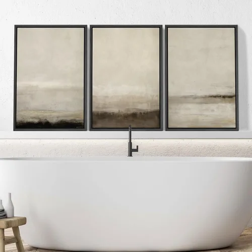 Vista 302 de SIGNWIN Lienzo enmarcado para pared, juego de arte pastel con cadena montañosa, bosque, niebla, naturaleza silvestre, ilustraciones modernas, arte