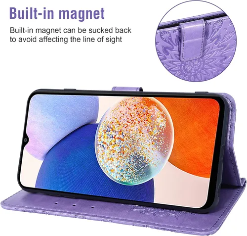 Vista 3 de Asuwish Funda de teléfono para Samsung Galaxy A14 5G con protector de pantalla de vidrio templado y funda delgada de piel de girasol, soporte