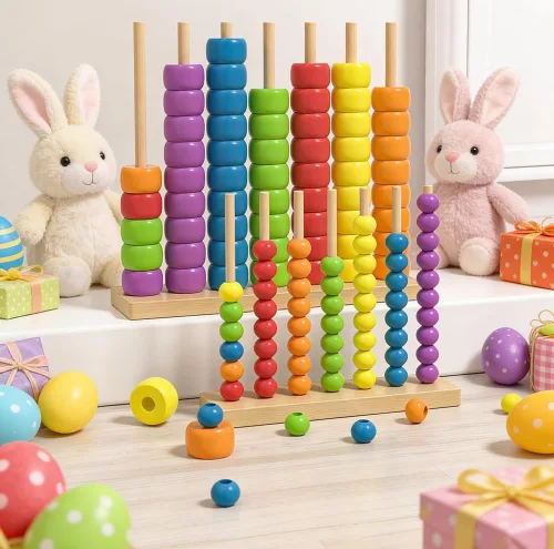 Vista 2 de Juego de rompecabezas apilable de anillos de arco iris de ritmo rápido 2026, juego de desafío de coincidencia de colores de madera para amantes