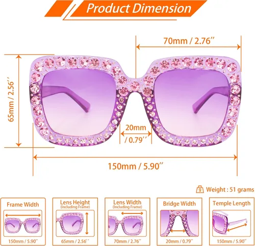 Vista 3 de Gafas de sol cuadradas extra grandes de cristal Elton con diamantes de imitación para concierto