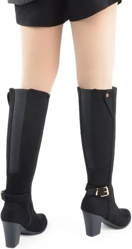Vista 6 de DCMBLY Botas altas hasta la rodilla para mujer, tacón grueso, puntera completa, con cremallera lateral completa