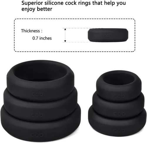 Vista 4 de Cob Anillos de silicona para hombres, paquete variado de 6 tamaños, anillos elásticos para el pene para adultos, juguetes de bienestar sexual