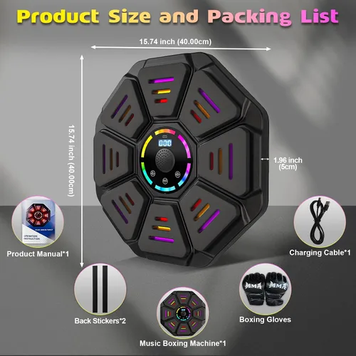 Vista 8 de Music Boxing Machine, Smart Music Punching Machine for Adults Kids, Bluetooth Music Sync, Wall-Mounted Workout/Training Equipment with Boxing