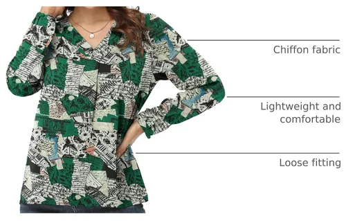 Vista 4 de Jouica Blusas para mujer, blusa casual de gasa, holgada, con cuello en V, manga larga