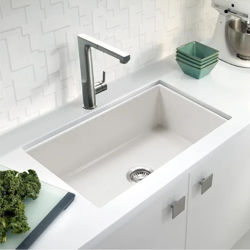 Vista 2 de Houzer Fregadero de cocina Platus White Fireclay: Fregadero de cocina de 32 pulgadas de un solo tazón, duradero y versátil, esencial para el hogar