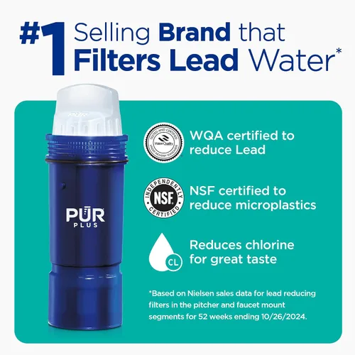 Vista 2 de PUR Plus Filtro de repuesto para jarra y dispensador de agua que reduce el plomo, 1 unidad, Certificado NSF y WQA – Compatible con todas las jarras