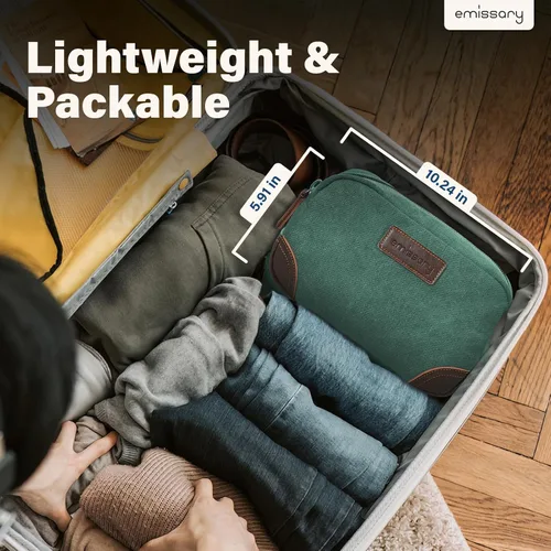 Vista 5 de emissary Neceser de viaje para hombre de cuero y lona, neceser de viaje para hombre, kit dopp de cuero y lona para hombres, bolsa de afeitar para 2