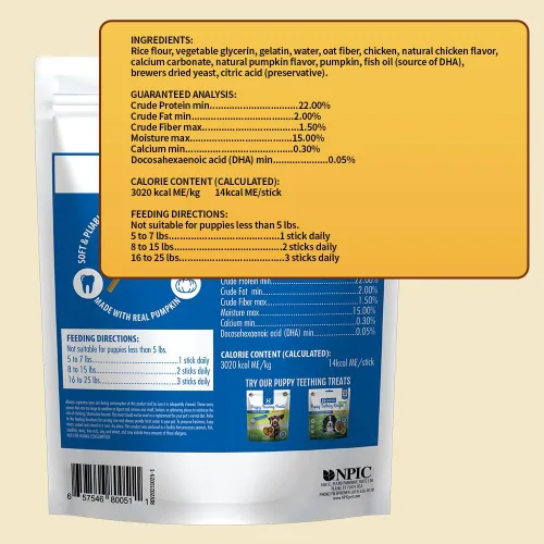 Vista 7 de N-Bone Palitos de dentición para cachorros, sabor a calabaza, palitos naturales para masticar y golosinas para la dentición, certificado SQF