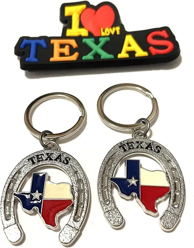 Vista 26 de Juego de 2 llaveros de recuerdo de Texas con imán para nevera con texto en inglés "I Love Texas", Diseño de horizonte de Dallas, Mediana