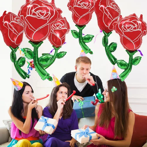 Vista 3 de Globos de rosas rojas 3D para decoración de flores para niñas, suministros de princesa rosa, decoración romántica, paquete de 6 globos de papel