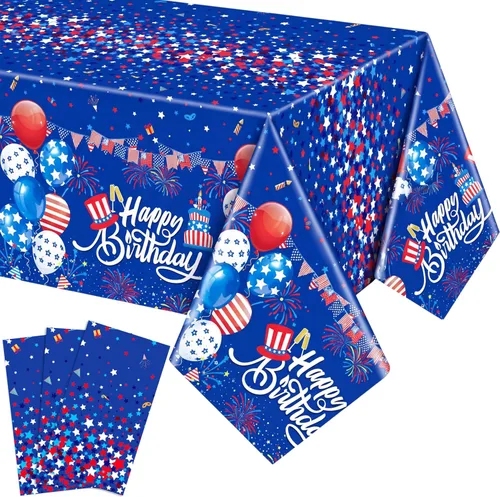 Vista 12 de Buryeah 3 Pcs Patriotic Tablecloth 54 x 108 Inch Plastic Tablecloth Red White Blue American Flag Rectangular Table Covers for 4th of July Memorial