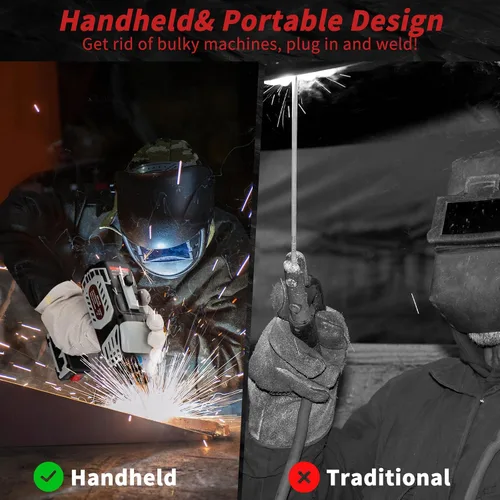 Vista 5 de Máquina de soldadura portátil de mano, pistola soldadora de arco de 110 V con inversor IGBT, máquina de soldadura de salida 20-180A, ajuste
