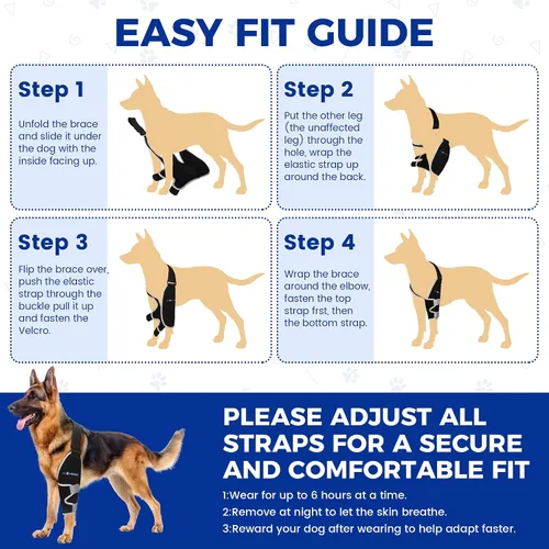 Vista 6 de Codera para perro con paquete de gel caliente/frío, soportes ajustables para piernas de perro, soporte de hombro delantero para perro, coderas